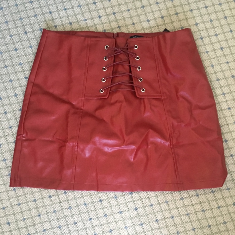 Red faux leather skirt